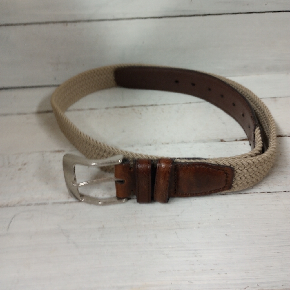 Woven Cotton and Leather Casual-classic Belt. 38". Leather Keeper and Trim